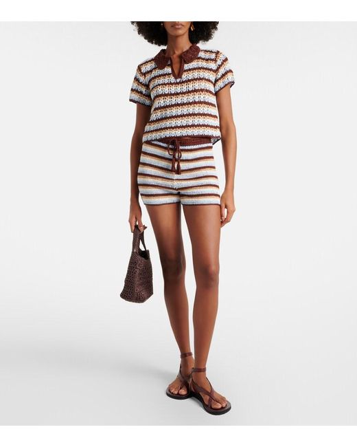 Anna Kosturova Multicolor Crochet Striped Cotton Polo Shirt