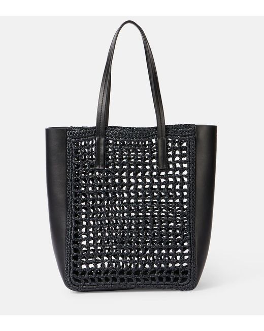 Khaite Black Zoe Small Leather-Trimmed Raffia Tote Bag