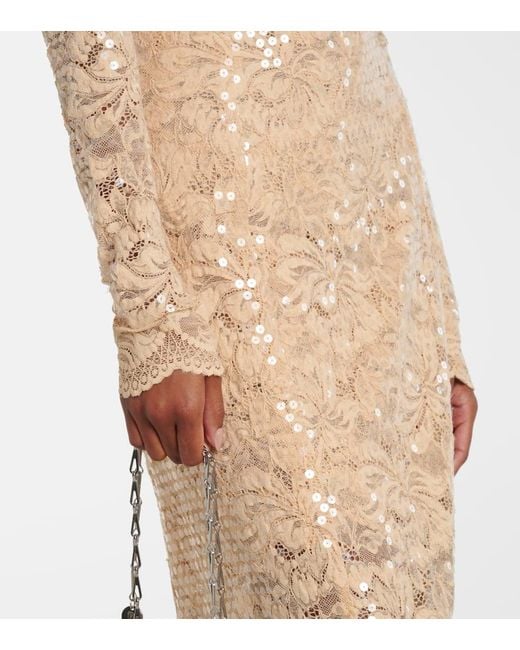 Robe Longue En Dentelle A Sequins Rabanne en coloris Natural