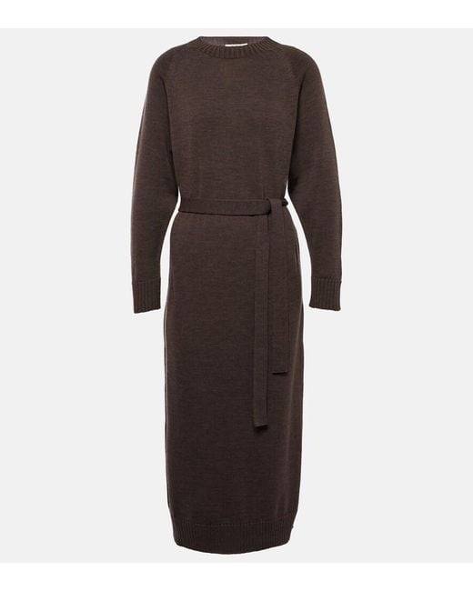 Max Mara Brown Virgin Wool Midi Dress