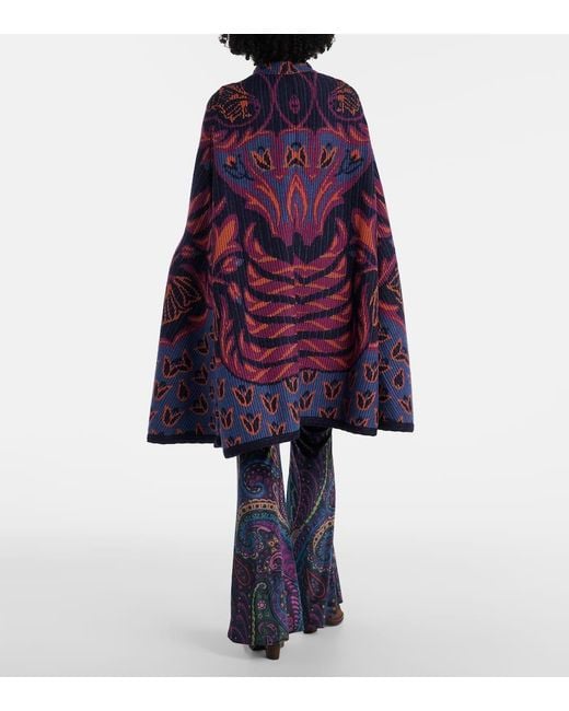 Etro Purple Jacquard Wool And Cotton-Blend Cape