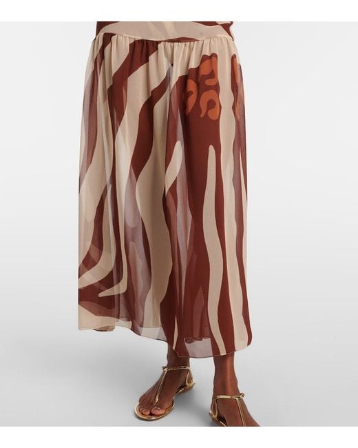 Johanna Ortiz Brown Printed Midi Skirt