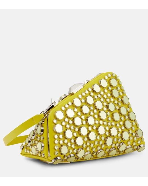 The Attico Yellow Midnight Mini Embellished Leather Clutch