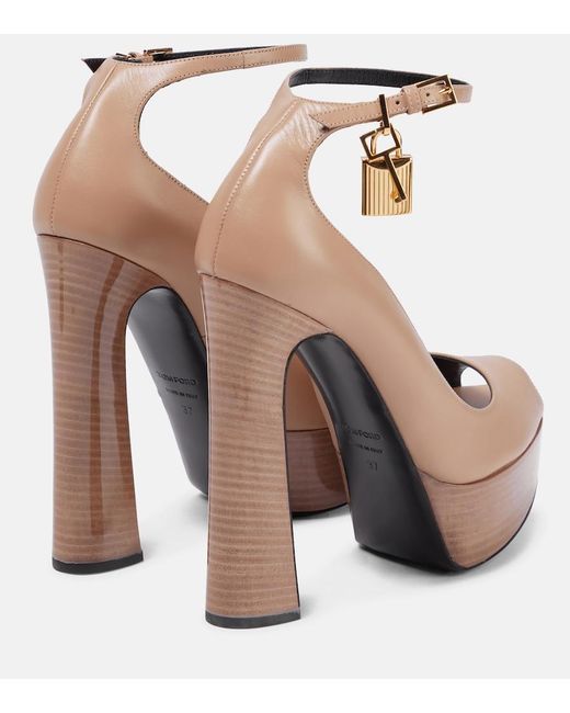 Tom Ford Natural Padlock Platform Leather Sandals