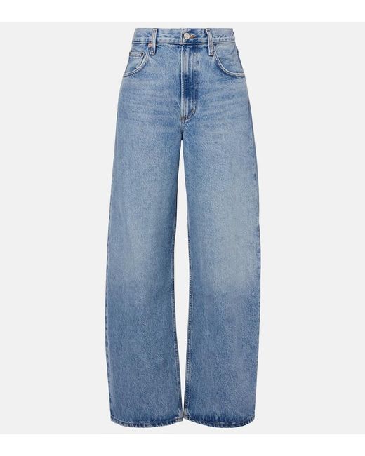 Agolde Blue Low Curve Mid-Rise Wide-Leg Jeans
