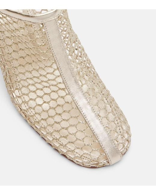 Souliers Martinez Natural Giulia Leather-Trimmed Fishnet Mules
