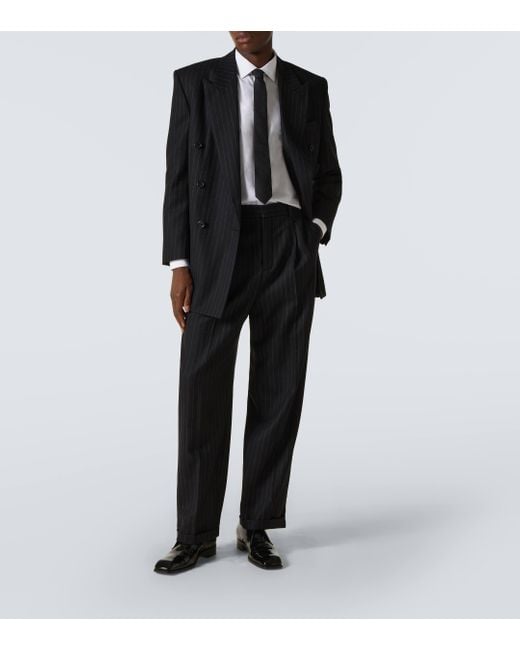 Saint Laurent Black Pinstripe Wool Gabardine Suit Jacket for men