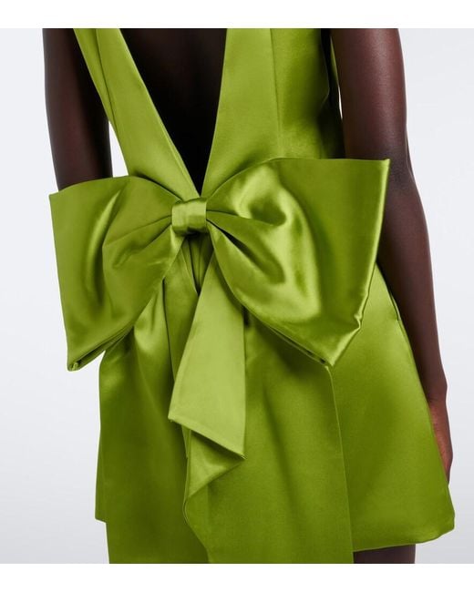 Self-Portrait Green Bow-Detail Satin Minidress