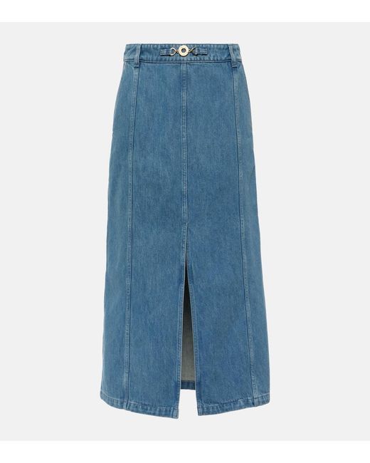 Patou Blue High-rise Denim Midi Skirt