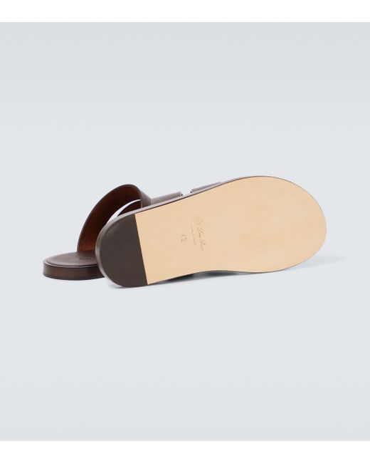 Loro Piana Brown Naha Leather Slides for men