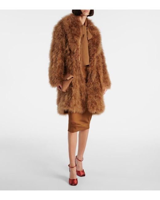 Yves Salomon Brown Feather Coat