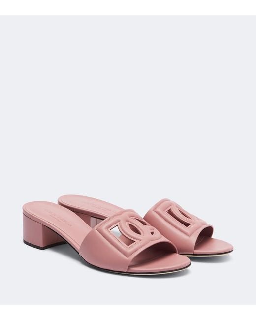 Dolce & Gabbana Pink Dg Leather Mules