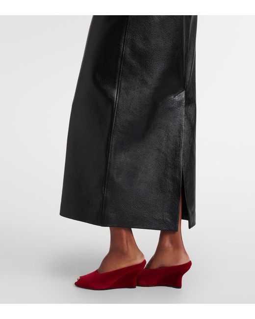 Totême Black Leather Midi Skirt