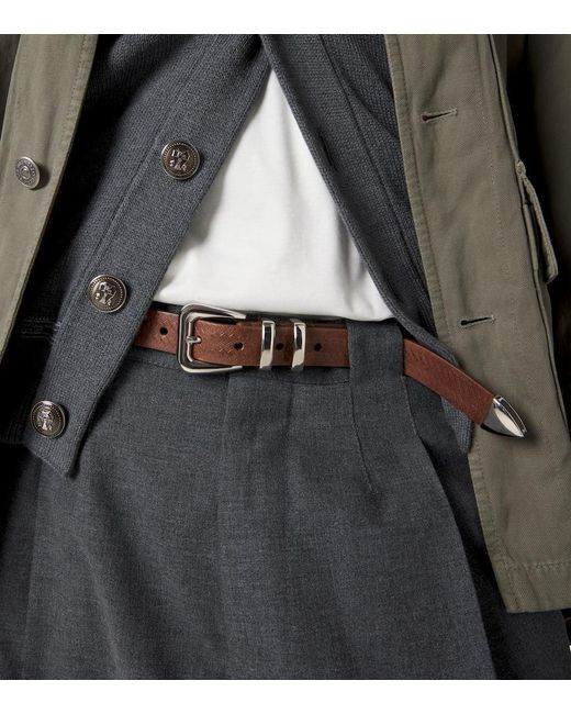 Brunello Cucinelli Brown Debossed Leather Belt for men