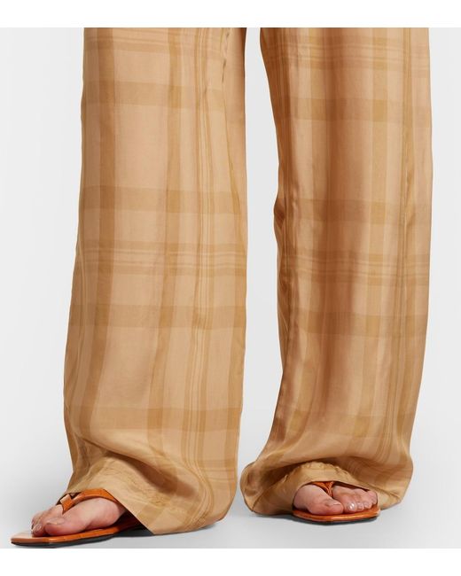 Frankie Shop Natural Baxter Checked Twill Wide-Leg Pants