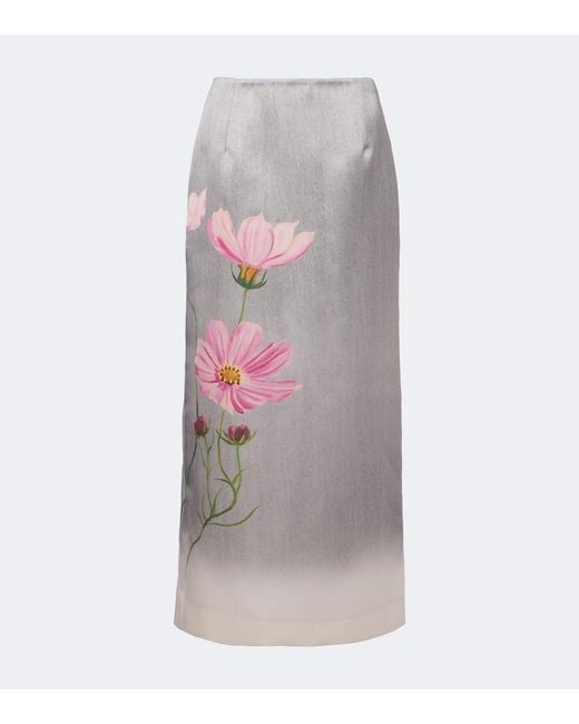Oscar de la Renta Gray Floral Midi Skirt