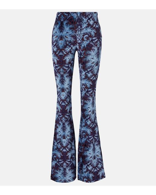 Etro Blue Printed Crepe High-Rise Flared Pants