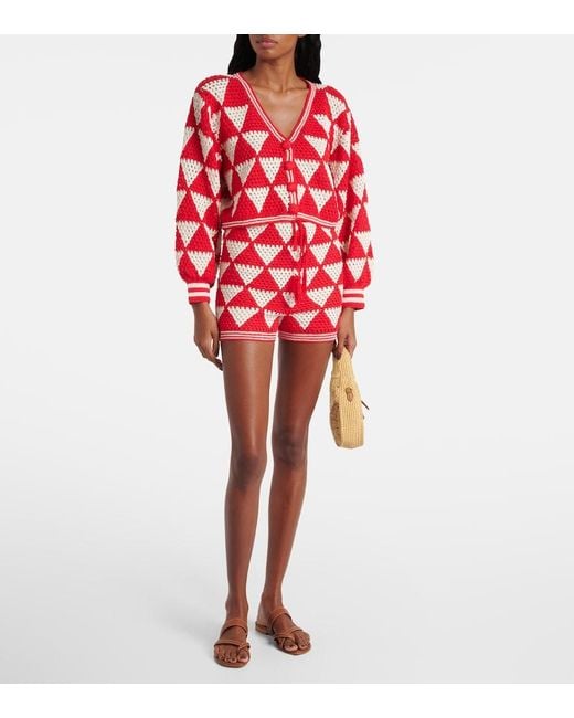 Anna Kosturova Red Maija Crochet Cotton Cardigan