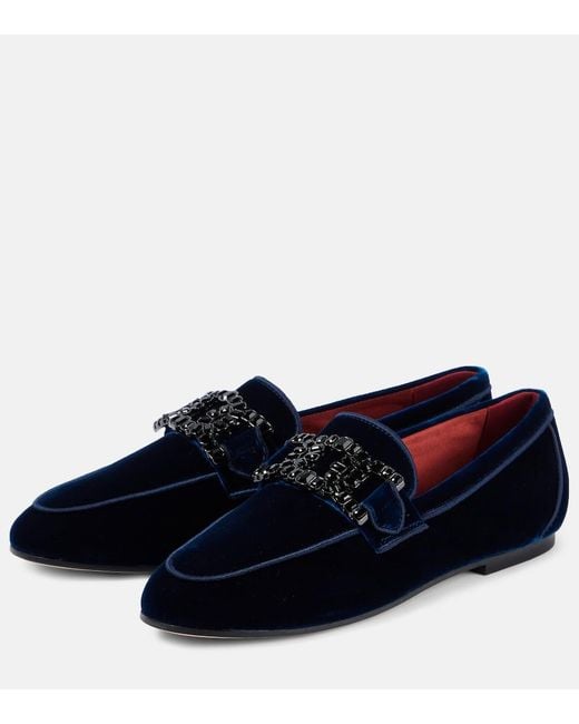 Tod's Blue Kate Embellished Velvet Loafers