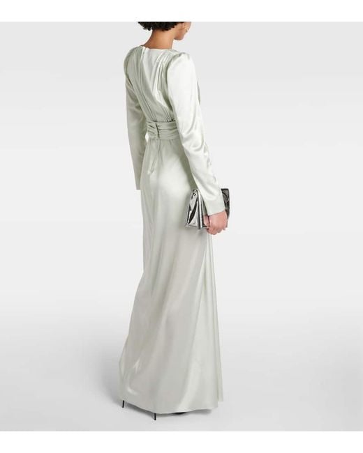 Dolce & Gabbana Green Gathered Front-Slit Silk-Blend Gown