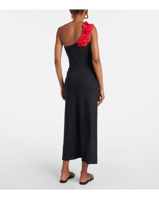 Karla Colletto Black Floral-Applique Beach Cover-Up