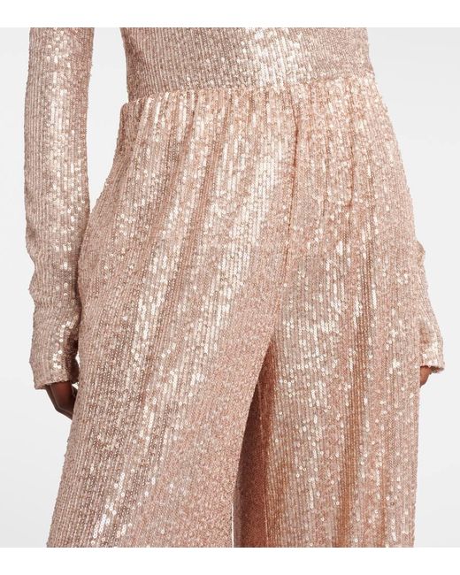 Pantaloni A Gamba Larga Con Paillettes di Norma Kamali in Natural