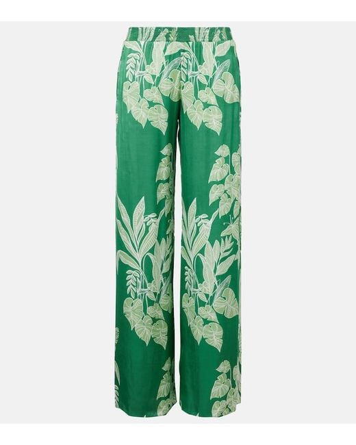 Poupette Green Cecile Floral Satin Wide-Leg Pants