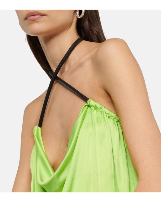 The Attico Green Pauline Leather-Trimmed Top