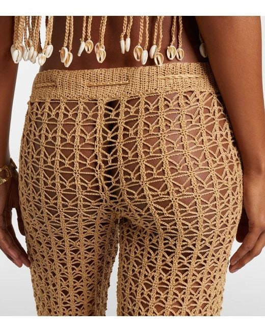 Anna Kosturova Natural Crochet Cotton Wide-Leg Pants