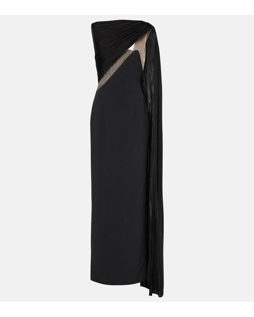 David Koma Black Draped Jersey And Tulle Gown