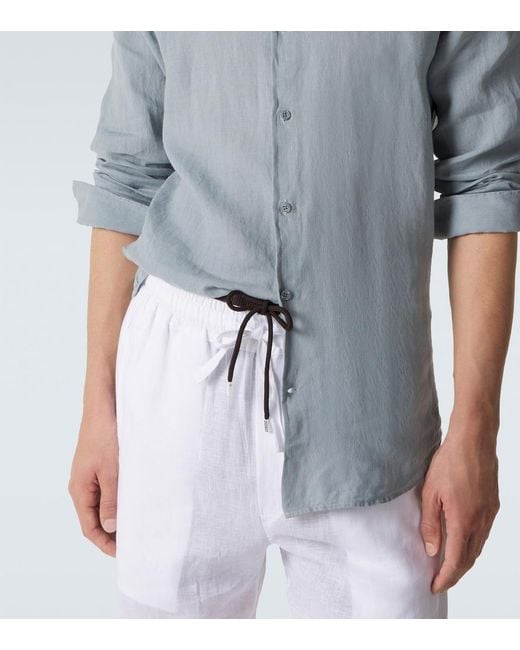 Frescobol Carioca Blue Antonio Linen Shirt for men