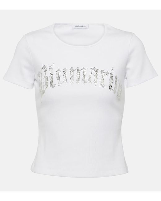 Blumarine White Verziertes T-Shirt aus Jersey