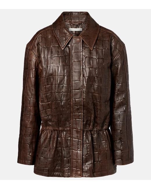 Emilia Wickstead Brown Norcutt Croc-Effect Leather Jacket