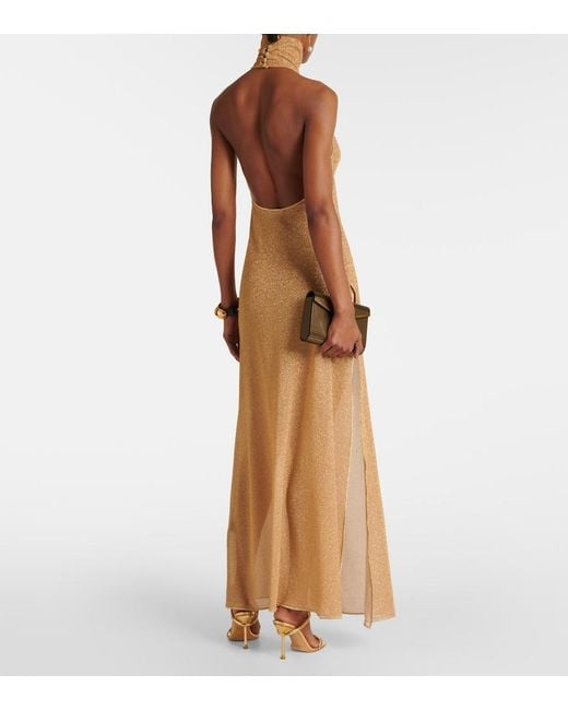 Oseree Natural Lumiere Metallic Maxi Dress