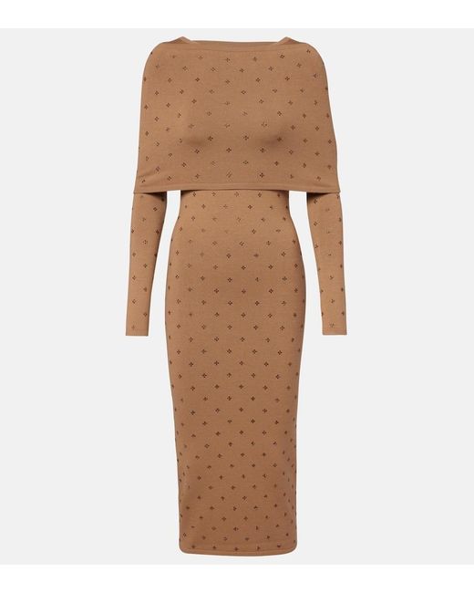 Max Mara Brown Adatti Embellished Wool-Blend Midi Dress