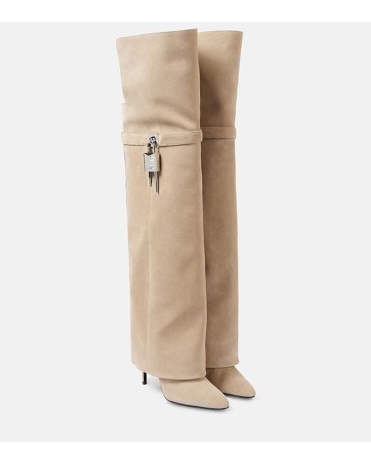Givenchy Natural Shark Lock 95 Suede Over-The-Knee Boots