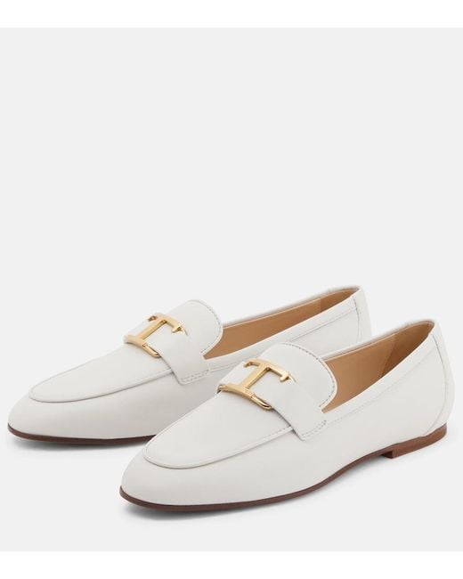Tod's White T Timeless Leather Loafers