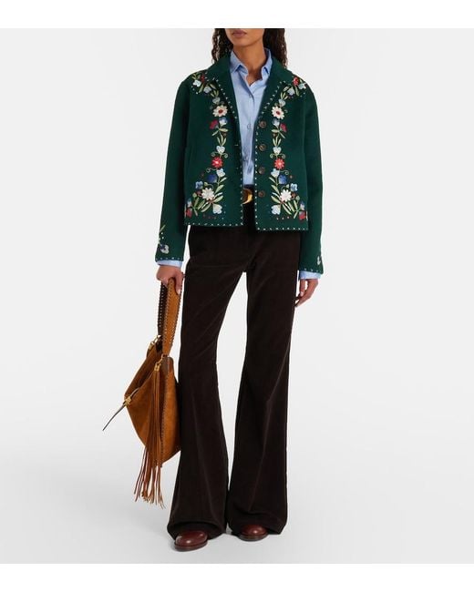 Rixo Green Jude Embroidered Wool-Blend Jacket