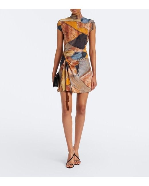 Roberto Cavalli Brown Ruched Trompe L'Oil Minidress