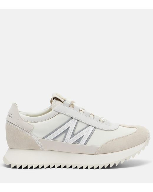 Moncler White Pacey2 Suede-Trimmed Sneakers