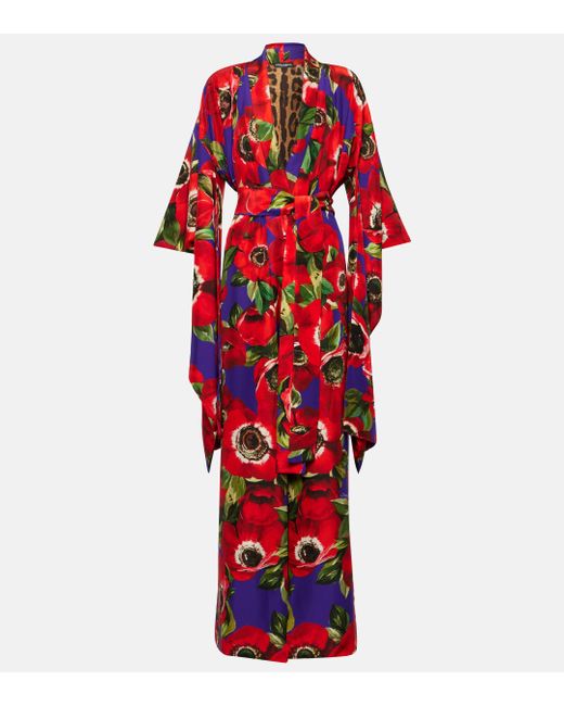 Dolce & Gabbana Red Floral Silk Robe