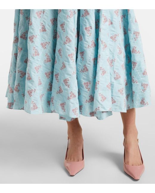 Markarian Blue Rousseau Floral Cotton-Blend Midi Dress