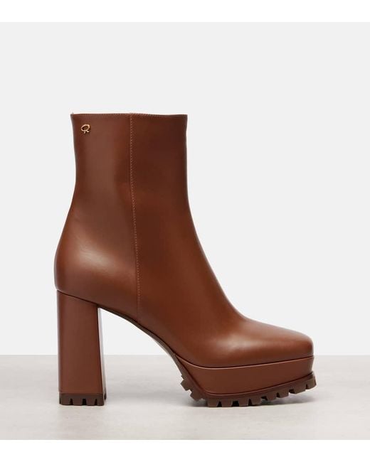 Gianvito Rossi Brown Harlem 70 Leather Platform Ankle Boots