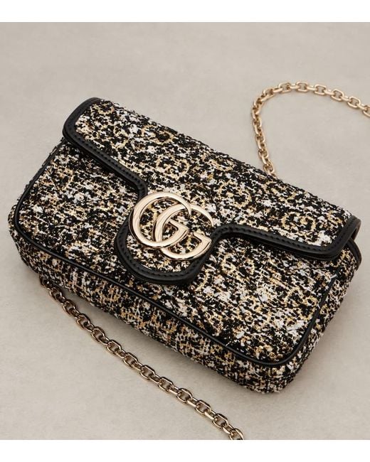 Gucci Black Gg Marmont Mini Tweed Shoulder Bag