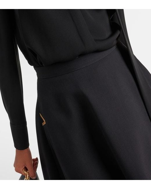 Falda midi de Crepe Couture de tiro alto Valentino de color Black