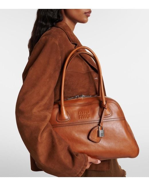 Miu Miu Brown Vivant Medium Leather Bowling Bag