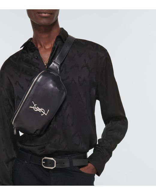 Saint Laurent Cassandre Leather Belt Bag in Black for Men | Lyst