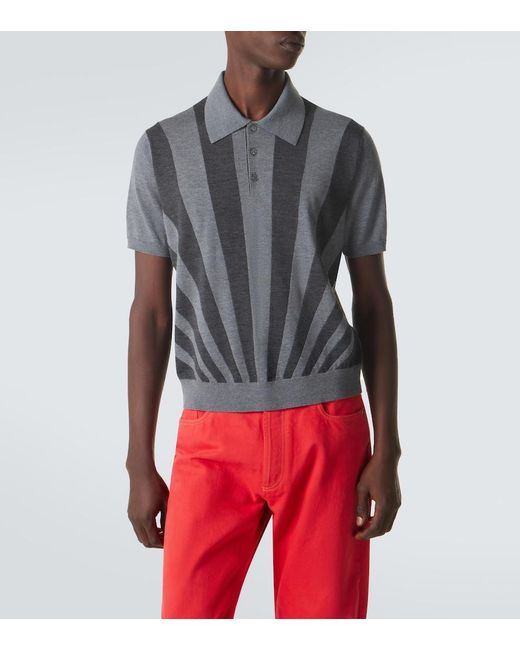 Versace Gray Intarsia Virgin Wool Polo Sweater for men