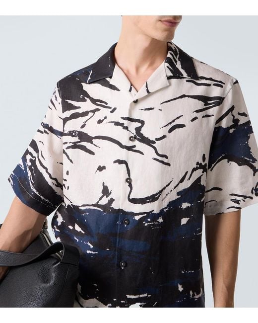 Commas Blue Printed Linen Bowling Shirt for men