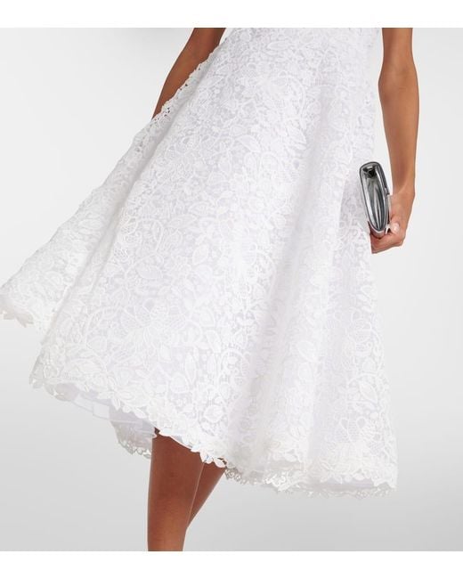 Vestido Midi De Encaje Floral Carolina Herrera de color White